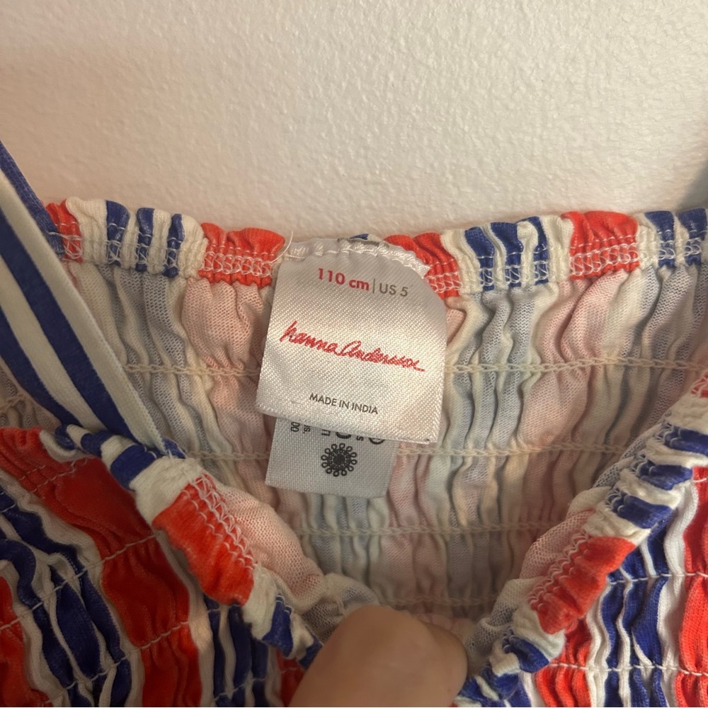 Hanna Andersson Stripe Smocked Dress 110 cm / US 5 Blue Orange White Girls - Picture 4 of 6